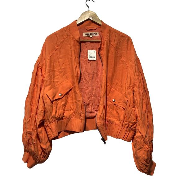 Free People Oversized Viscose Orange Bomber Jacket Size M NWT - Picture 3 of 10